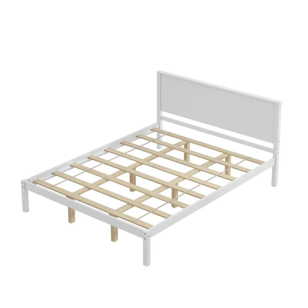 61.2 in. White Platform Bed Frame with Headboard, Wood Slat Support by ZIRUWU 1 61.2 in. White Platform Bed Frame with Headboard, Wood Slat Support by ZIRUWU