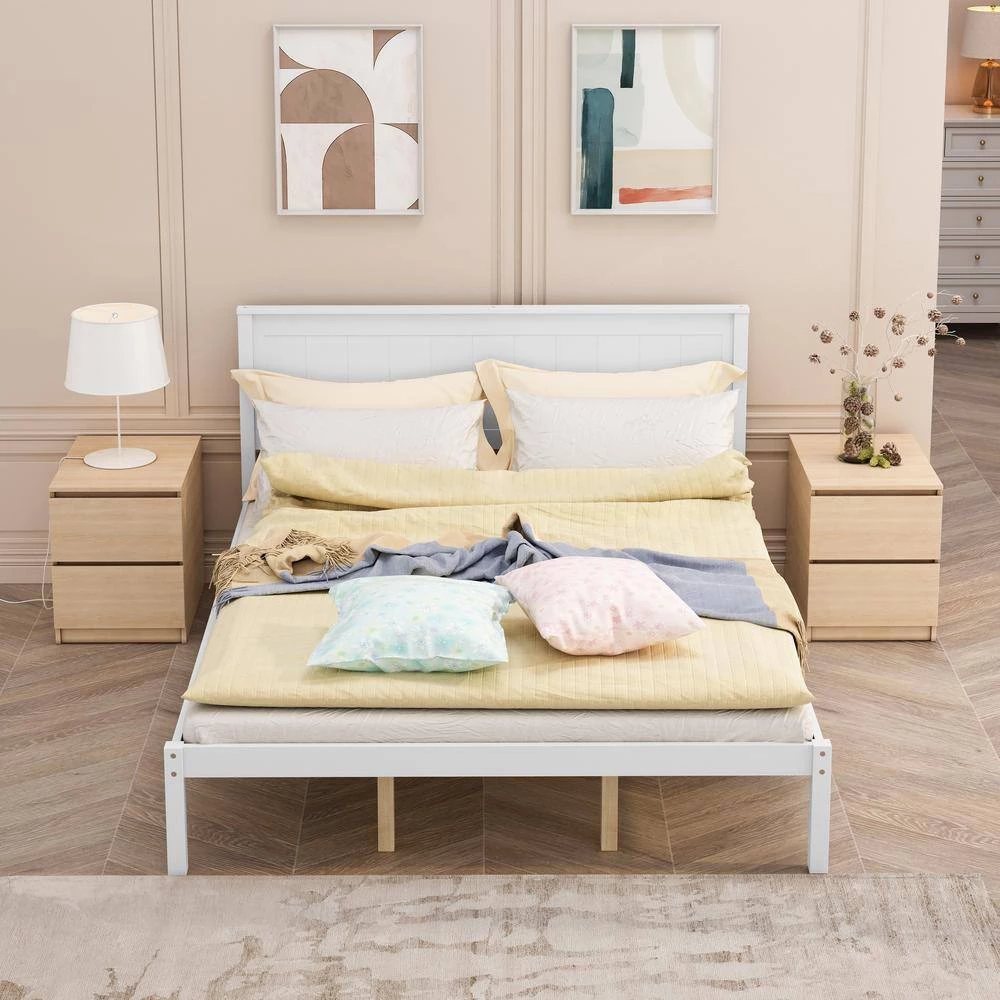 61.2 in. White Platform Bed Frame with Headboard, Wood Slat Support by ZIRUWU 2 61.2 in. White Platform Bed Frame with Headboard, Wood Slat Support by ZIRUWU - Image 2