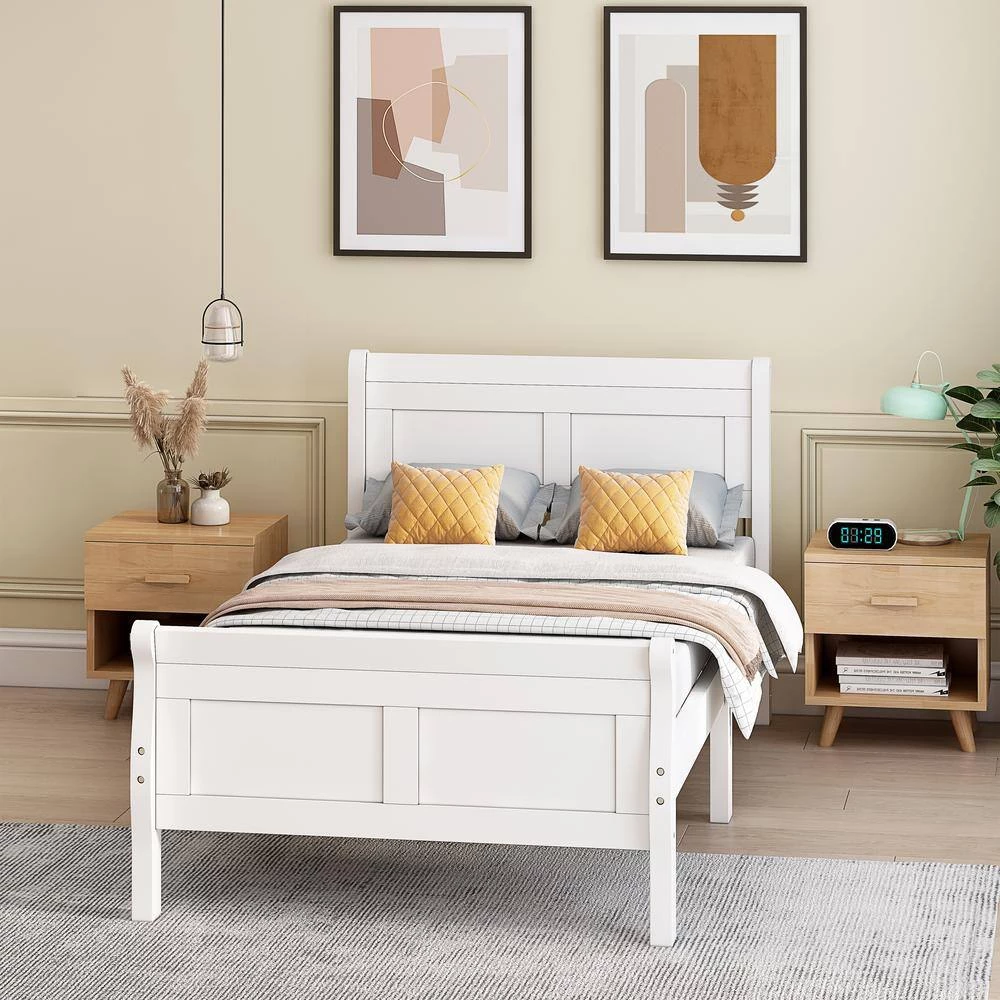 81.4 in. W White Wood Frame Twin Platform Bed by ZIRUWU 7 81.4 in. W White Wood Frame Twin Platform Bed by ZIRUWU - Image 7