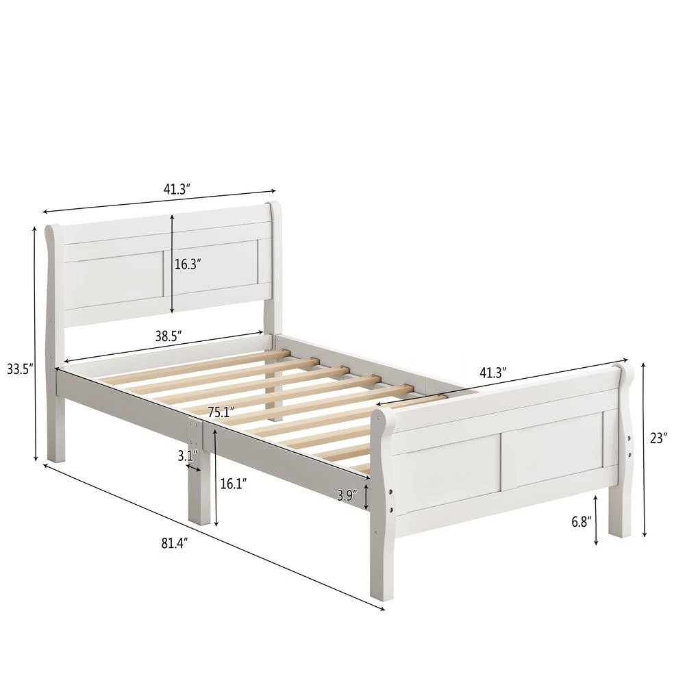 81.4 in. W White Wood Frame Twin Platform Bed by ZIRUWU 3 81.4 in. W White Wood Frame Twin Platform Bed by ZIRUWU - Image 3