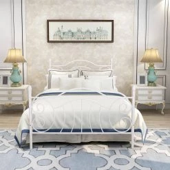 54.53 in. W White Full Metal Frame Platform Bed with headboard and footboard, heavy duty and quick assembly by ZIRUWU -ZIRUWU || Prepac Shop white ziruwu platform beds zzq yuda7525a 4f 1000
