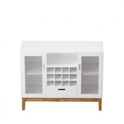 White Sideboards with an Open Shelf, a Utility Drawer, 2 Concealed Cabinets and a 12-Grid Wine Rack by ZIRUWU
