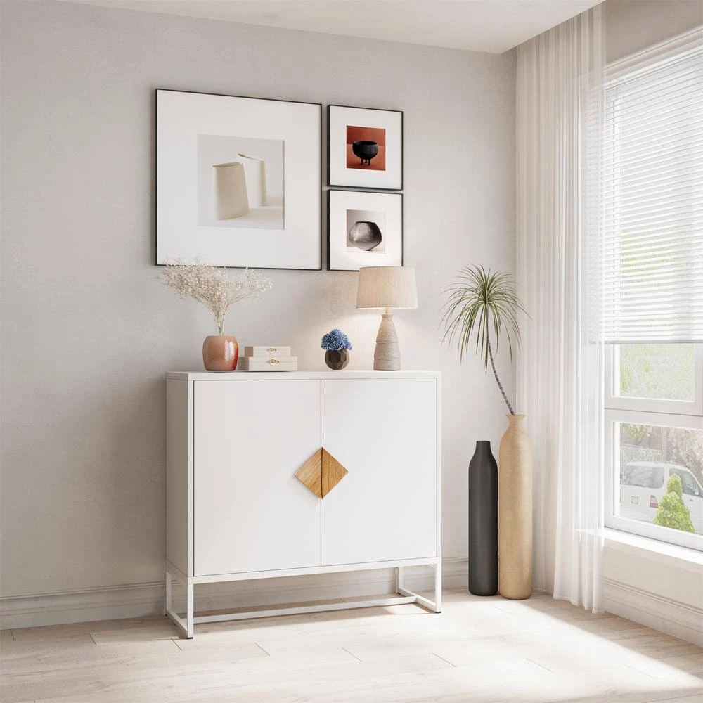 White Solid Wood Sideboard with Square Shape Handle 2 Doors by ZIRUWU 3 White Solid Wood Sideboard with Square Shape Handle 2 Doors by ZIRUWU - Image 3