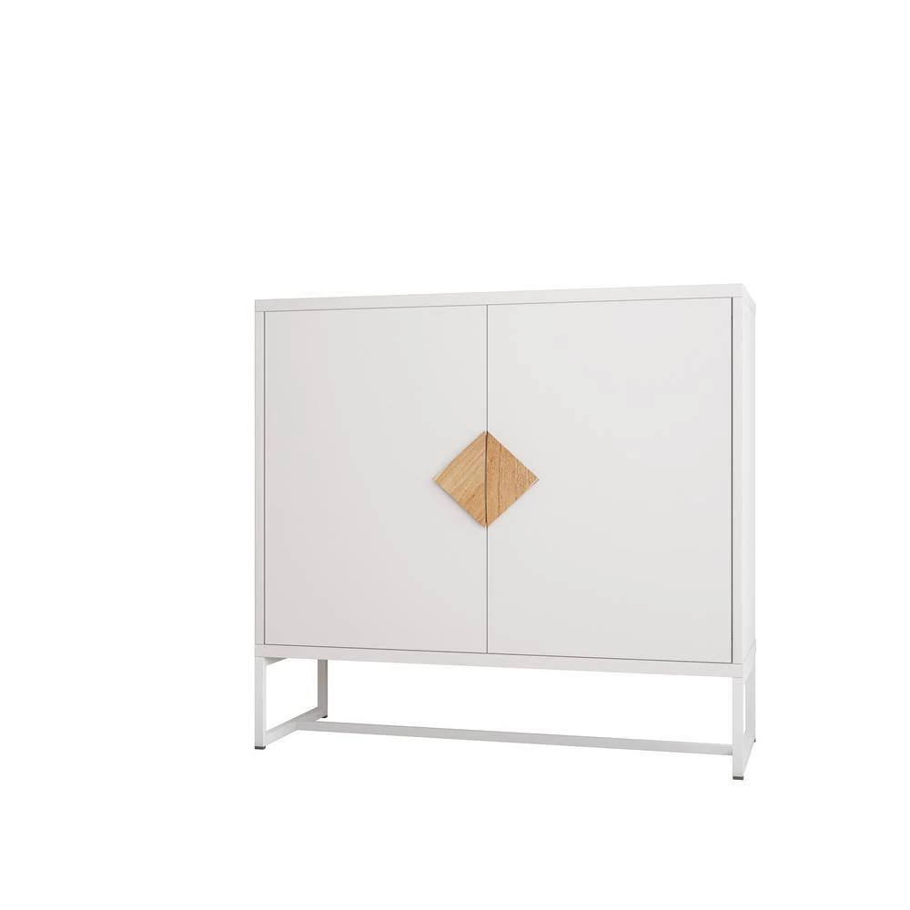 White Solid Wood Sideboard with Square Shape Handle 2 Doors by ZIRUWU 2 White Solid Wood Sideboard with Square Shape Handle 2 Doors by ZIRUWU - Image 2